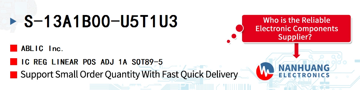 S-13A1B00-U5T1U3 ABLIC IC REG LINEAR POS ADJ 1A SOT89-5