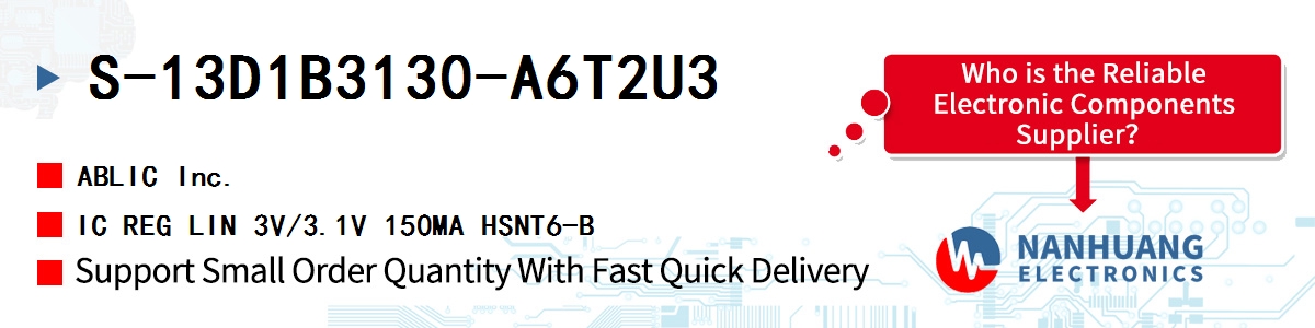 S-13D1B3130-A6T2U3 ABLIC IC REG LIN 3V/3.1V 150MA HSNT6-B