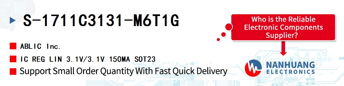 S-1711C3131-M6T1G ABLIC IC REG LIN 3.1V/3.1V 150MA SOT23