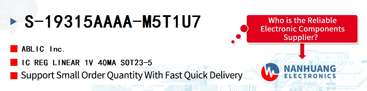 S-19315AAAA-M5T1U7 ABLIC IC REG LINEAR 1V 40MA SOT23-5